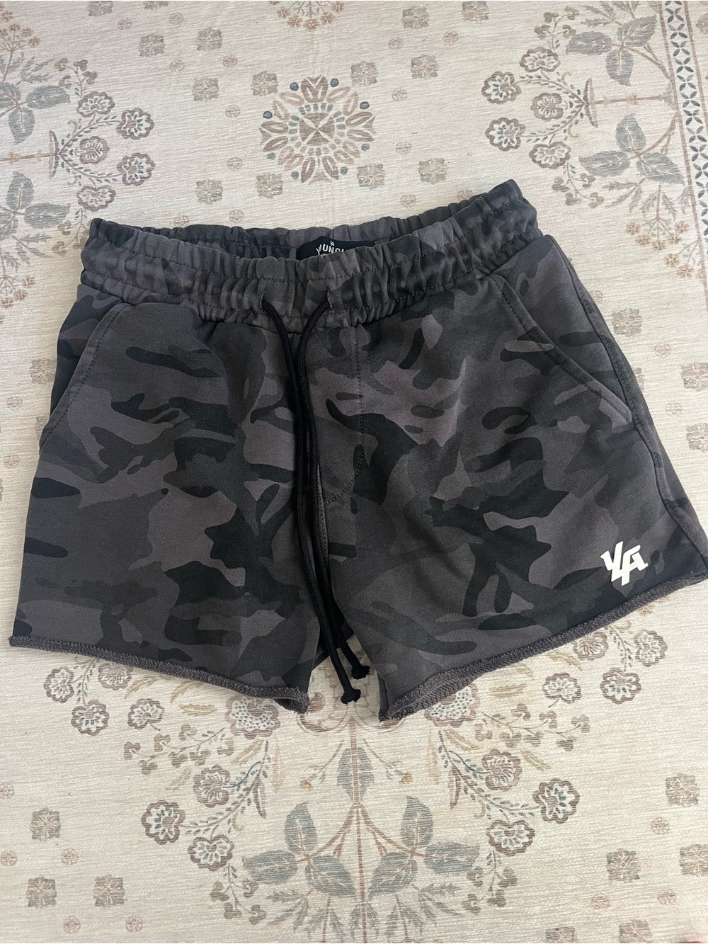 YoungLA Black Camo Athletic Drawstring Shorts